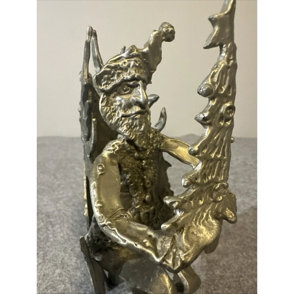 Pewter Santa with Deer and Tree By Don Drumm Home Decor Retired Signed